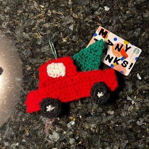 Hand Crocheted Red Truck Christmas Tree Christmas Ornament Gift Card Holder